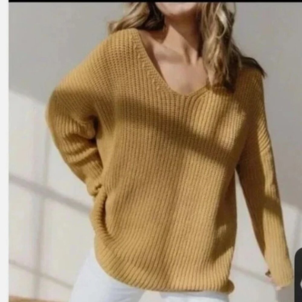 Jenni Kayne Cotton Cabin Knit Sweater Organic Blend V-Neck XS